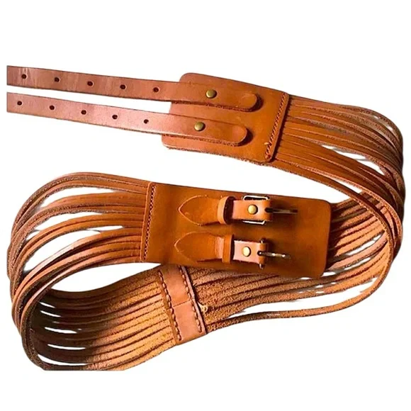 J.Crew double buckle belt Vintage J. Crew Women's S Wide Belt Brown Leather med - Picture 3 of 10
